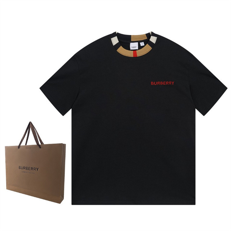 ฤดูร้อนลายสก๊อตสีบล็อกรอบคอจดหมายเย็บปักถักร้อยรอบคอแขนสั้นเสื้อยืดสําหรับทั้งชายและหญิง kfgdjr