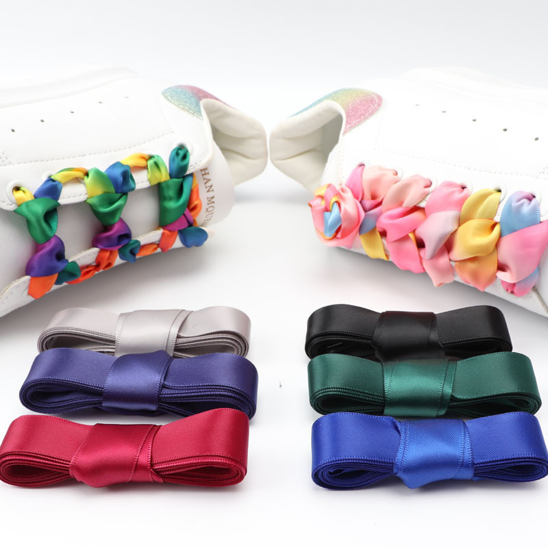 ริบบิ้นผ้าไหม สีรุ้ง หลากสี เชือกผูกรองเท้า ลูกกวาด ไล่ระดับสี ซาติน แบน เชือกผูกรองเท้าบูท ผู้หญิง รองเท้าผ้าใบ เชือกผูกรองเท้า กว้าง 2 ซม.