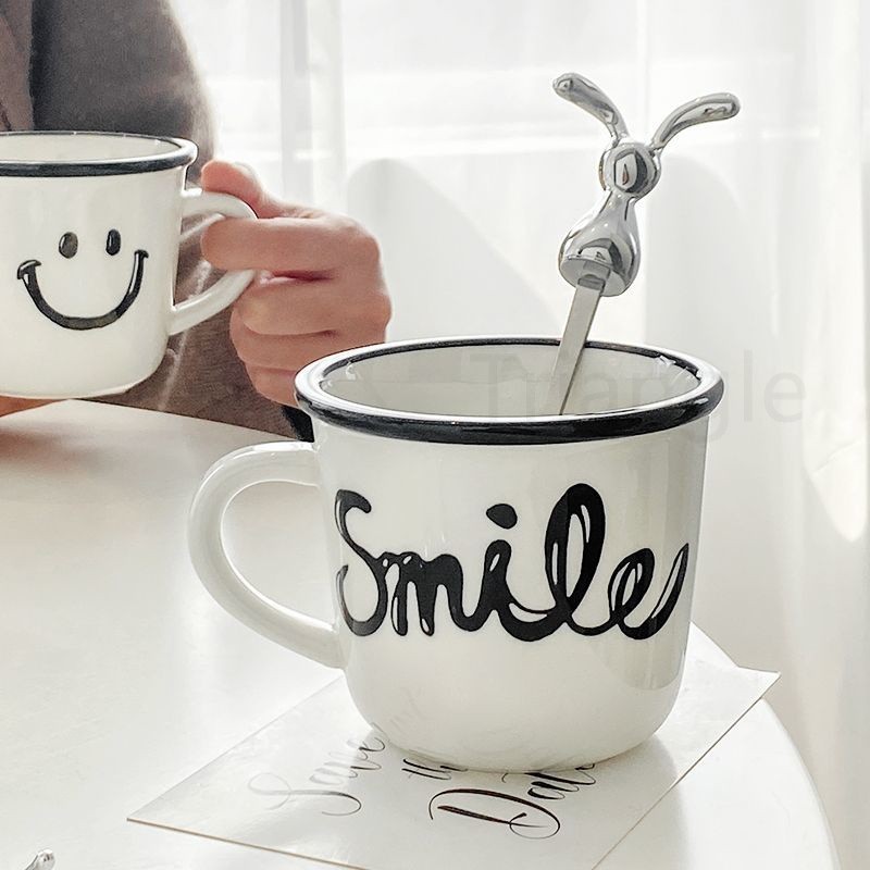 เซตแก้วกาแฟเซรามิคทนความร้อนสูงขนาดใหญ่ลายหน้ายิ้มสไตล์นอร์ดิกสำหรับตกแต่งบ้านรวมแก้วกาแฟดําแก้วกาแฟใสและแก้วกาแฟแมว