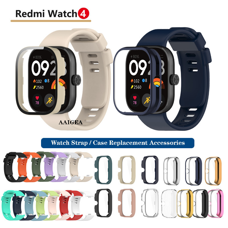 สําหรับ Redmi Watch 4 สายรัด เคสกระจกนิรภัย ป้องกันหน้าจอ ชุบซิลิโคน วงดนตรี