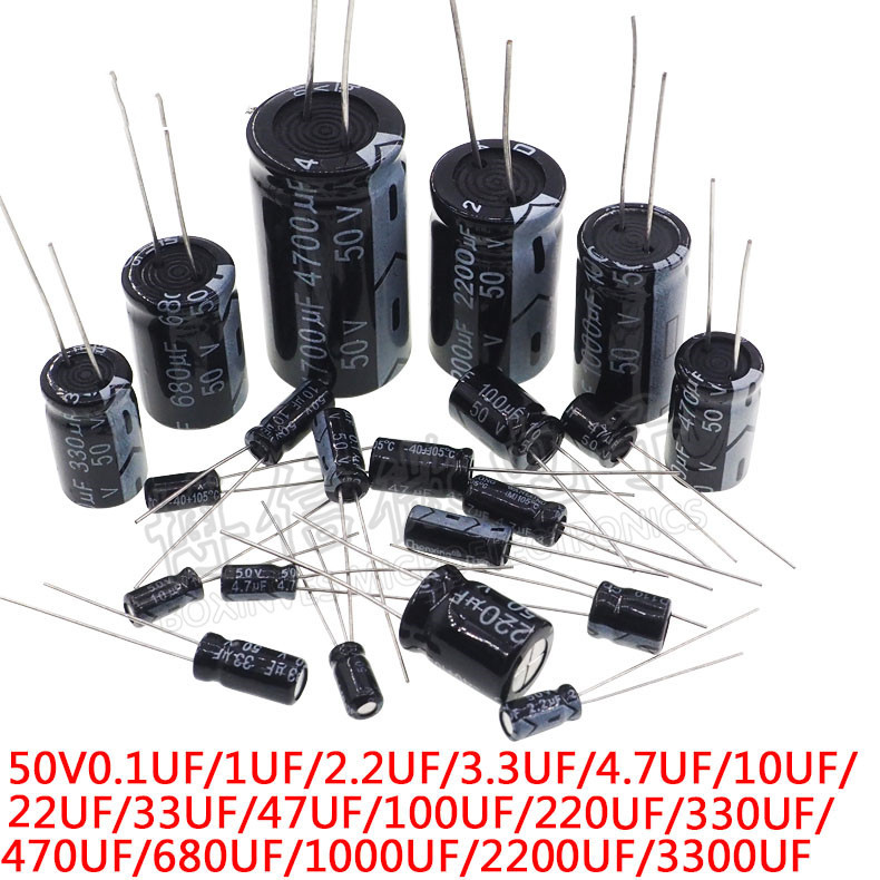 50V ตัวเก็บประจุอิเล็กโทรไลต์อลูมิเนียมแทรกโดยตรง 50V 0.1UF / 0.47UF / 1UF / 2UF / 3.3UF / 4.7UF / 1