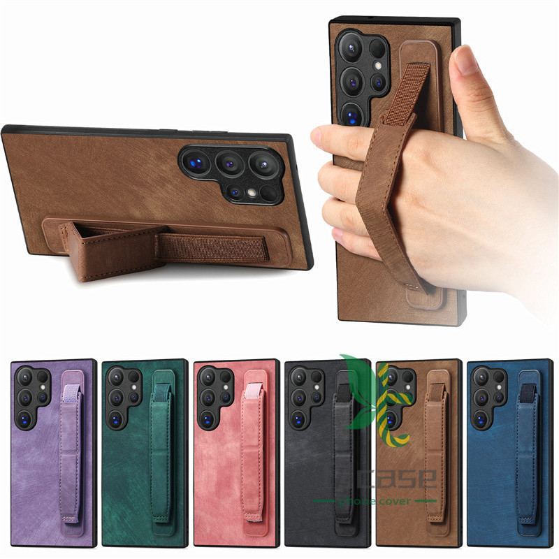 เคสโทรศัพท์มือถือหนัง ยืดหยุ่น แบบพกพา พร้อมสายคล้องมือ สําหรับ Samsung Galaxy S24 S23 S22 Ultra S24