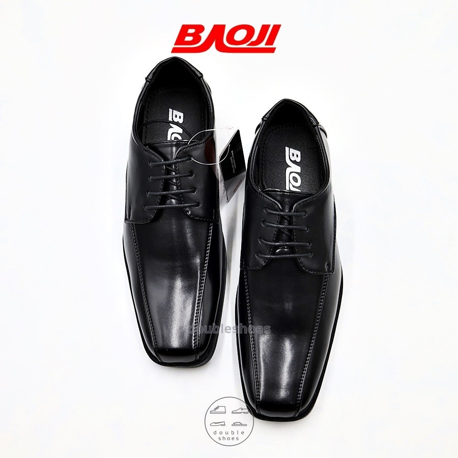 รองเท้าข้าราชการ BAOJI รองเท้าหนังนักศึกษา รองเท้าหนังทำงาน ผูกเชือก สีดำ รุ่น BJ8010 ไซส์ 39-45