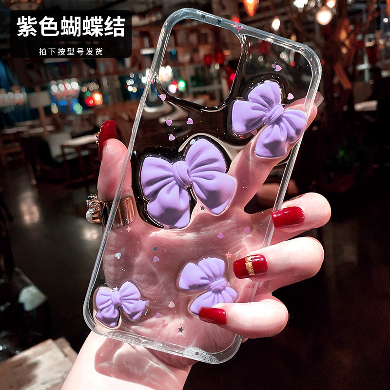 เคสโทรศัพท์มือถือ ซิลิโคนนิ่ม กันกระแทก ประดับโบว์ สีม่วง สําหรับ Iphone 15 14 13 11 12 Pro Max 7 8 Plus X Xs Xr Xsmax