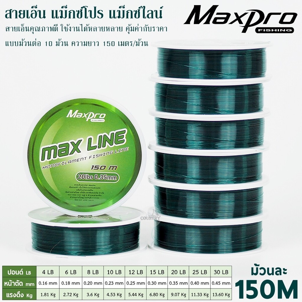 สายเอ็น MAXPRO MAX LINE แม็กซ์โปร แม็กซ์ไลน์ 150เมตร/ม้วน แบบม้วนต่อ สีเขียว