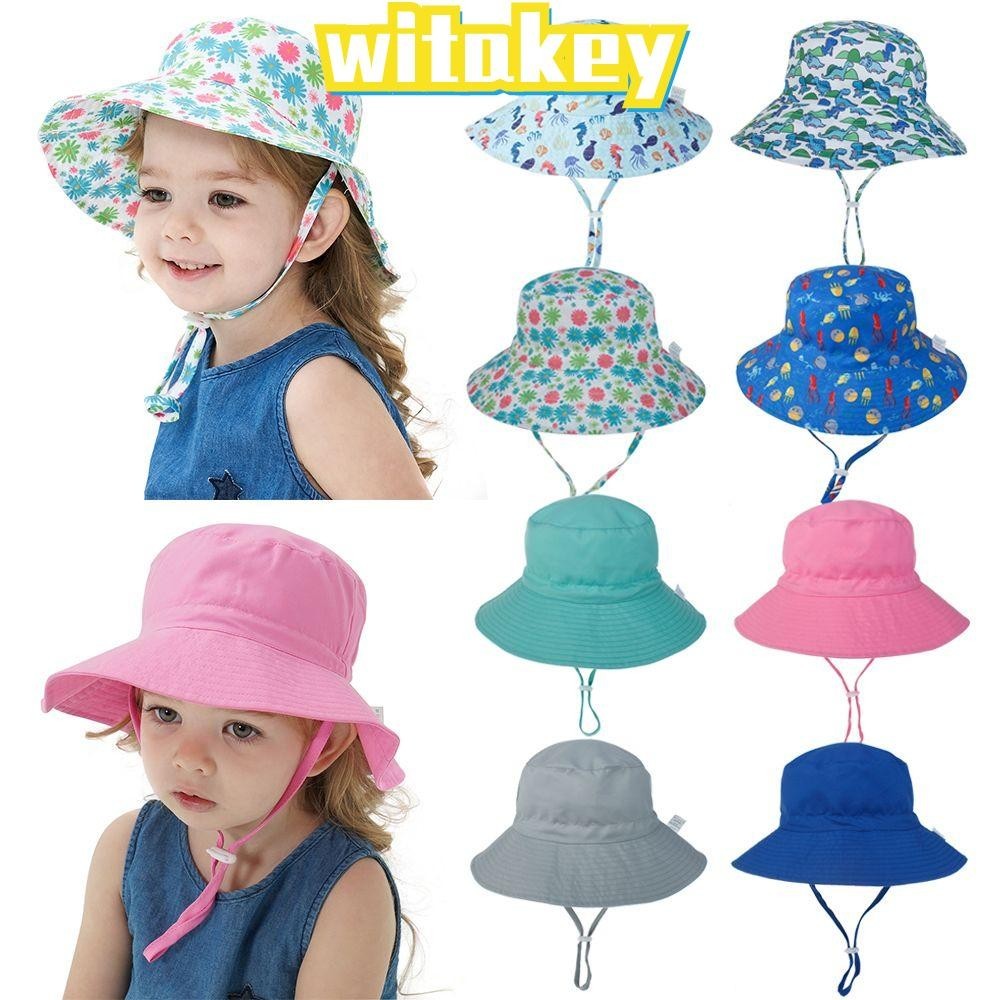 Witakey หมวกปีกกว้าง กันแดด ป้องกันรังสียูวี พร้อมสายคล้องคาง ปรับได้ แฟชั่นฤดูร้อน สําหรับเด็กวัยหัดเดิน ว่ายน้ํา