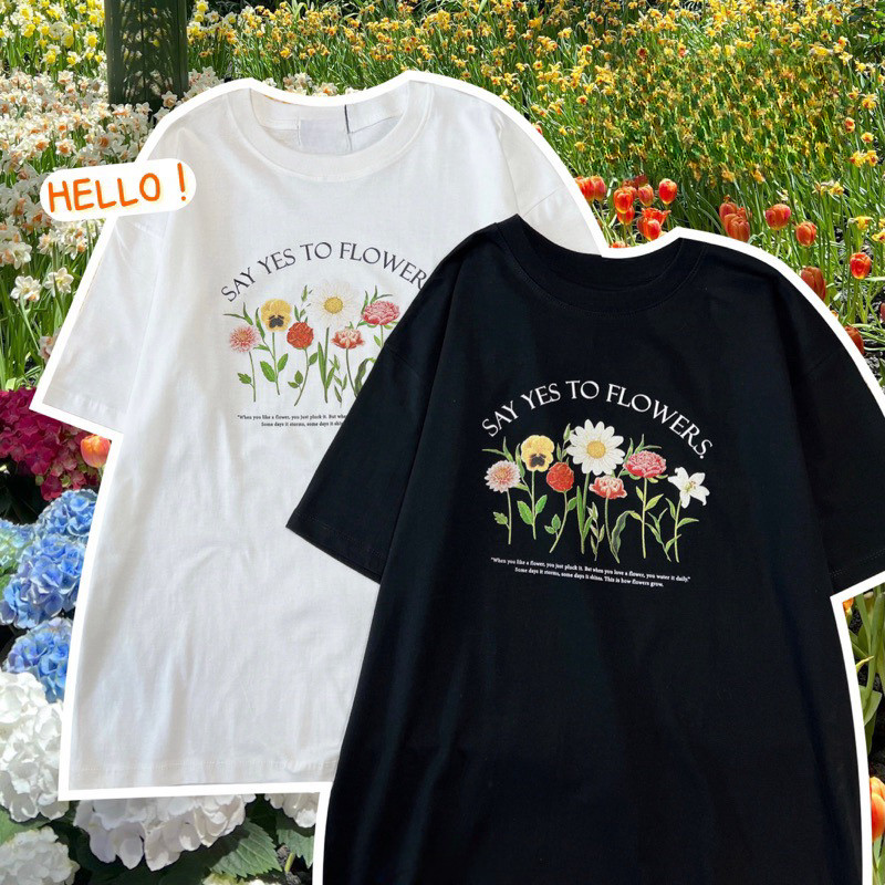 [ส่งจากโรงงาน]ออก24ชั่วโมง OOOK เสื้อยืด oversize ผ้าคอตตอน สกรีนลาย Flower (ใส่ได้ทั้งชาย-หญิง)