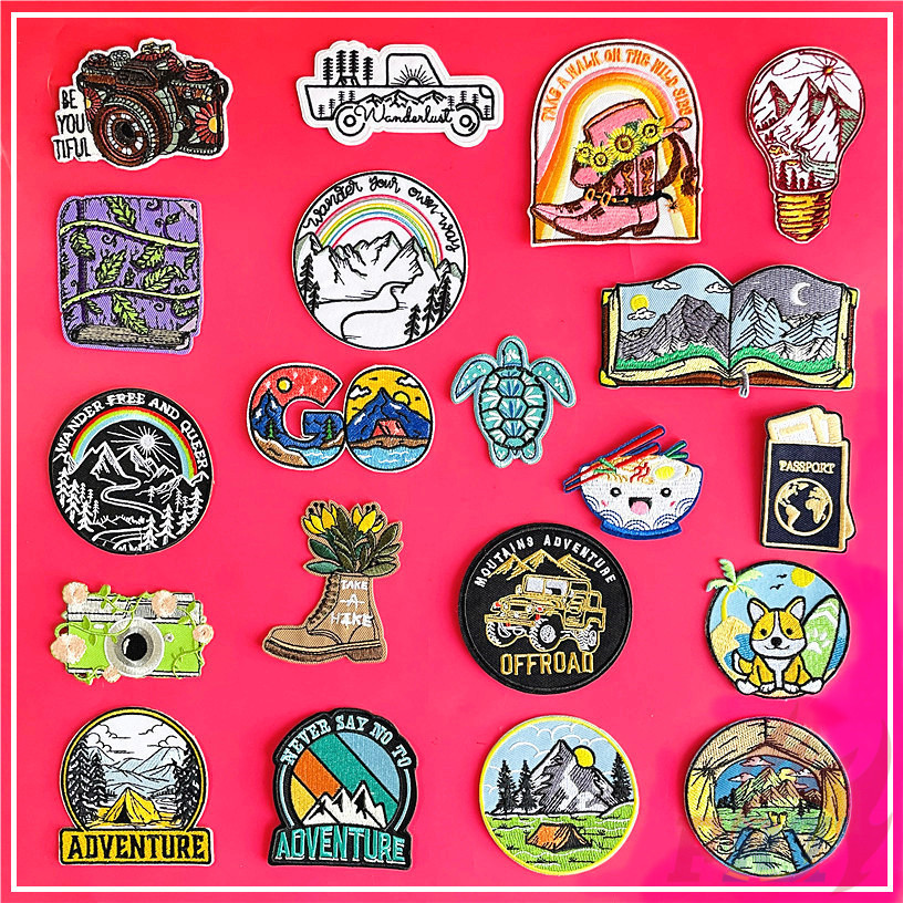 ☸ แผ่นรีดติดเสื้อ ลาย Happy Travel and Outdoor Adventure ☸ แผ่นแพทช์รีดติดเสื้อ ปักลาย DIY 1 ชิ้น