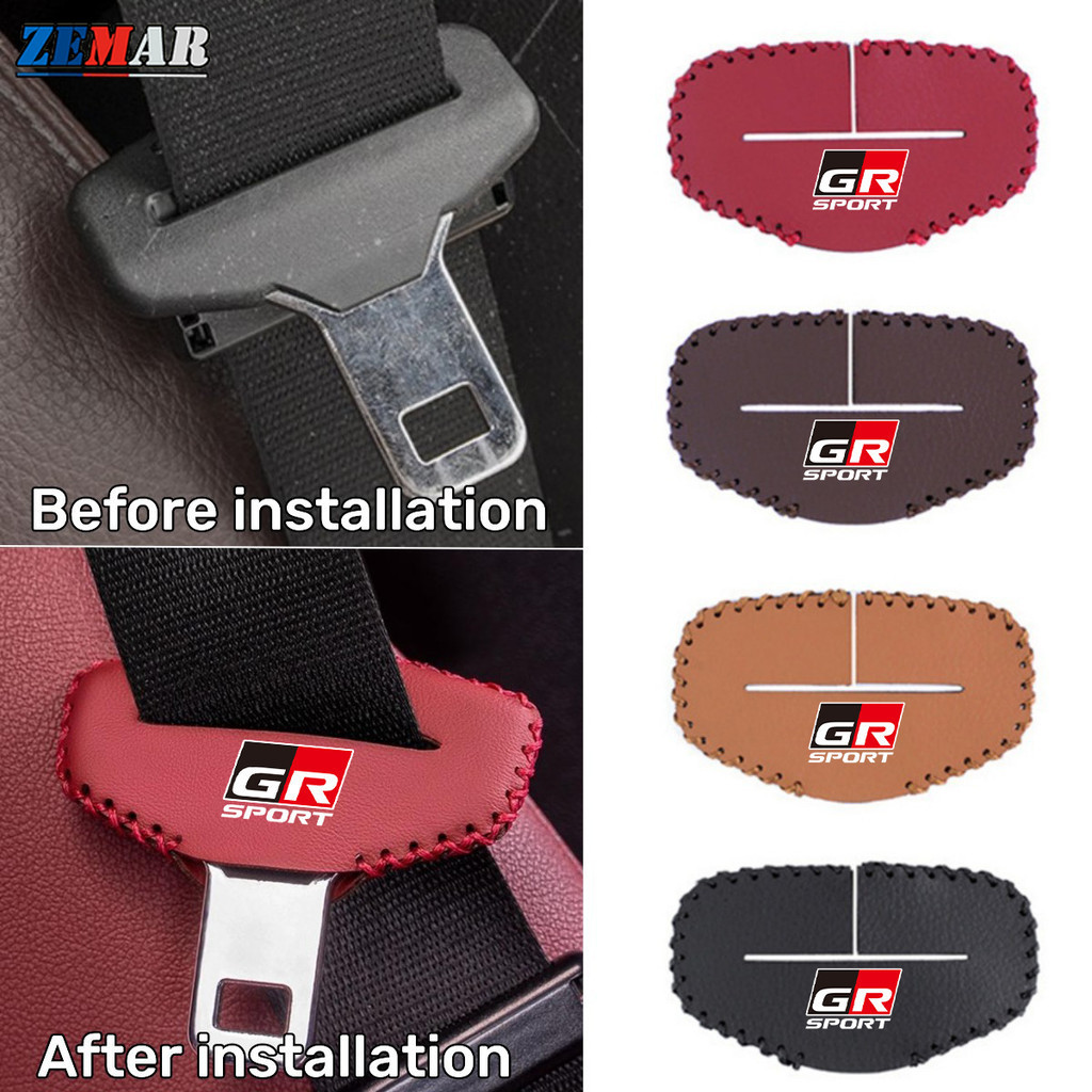 Toyota GR เข็มขัดนิรภัยรถยนต์หัวเข็มขัด Anti Slip Anti nti Scratch หนังความปลอดภัยอุปกรณ์ตกแต่งภายในรถยนต์สําหรับ Agya Raize Calya Avanza Veloz Rush Kijang Innova Yaris