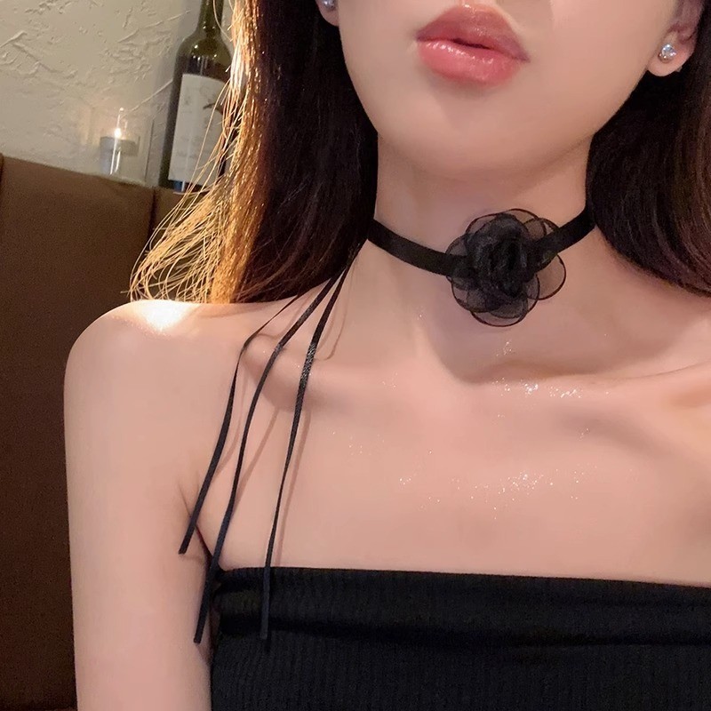 เซ็กซี่ ลูกไม้ ดอกคามิเลีย โช้กเกอร์ ย้อนยุค สีดํา รูปที่ 4