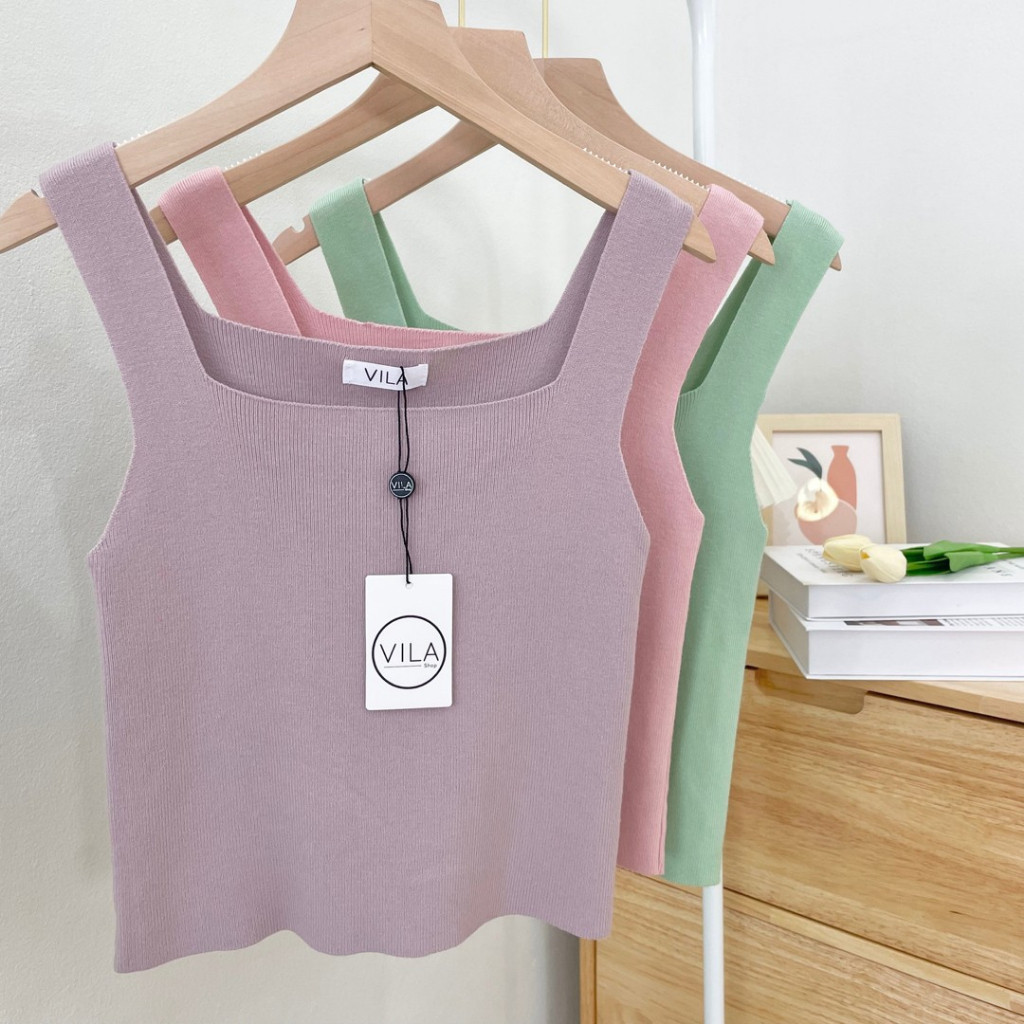 เสื้อแขนกุด VL66 เสื้อกล้ามไหมพรมคอเหลี่ยม