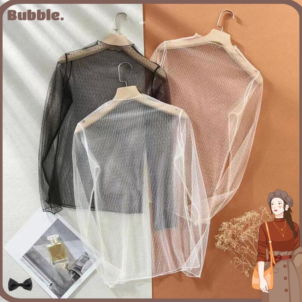 Bubble เสื้อยืด เสื้อเบลาส์ซีทรู แขนยาว ผ้าตาข่าย ลูกไม้ ใส่สบาย สําหรับผู้หญิง