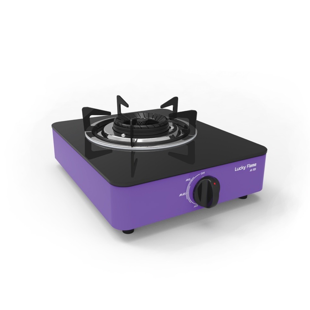 room_shop101 LUCKY FRAME เตาแก๊สหัวเดี่ยวหน้ากระจก AI-101 สีม่วง