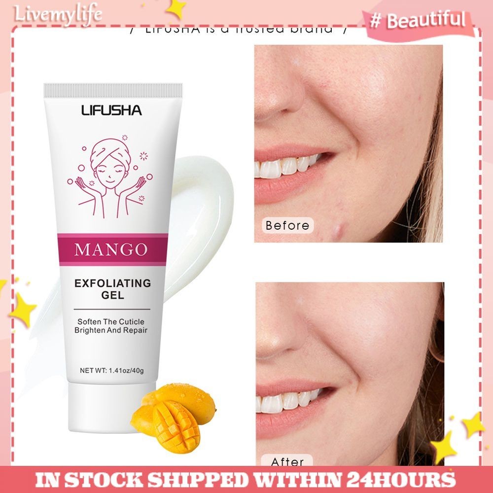 ♥ Lifusha Mango Exfoliating Gel Brightening Whitening Hydrating Facial Scrub Cream Repair Moisturizing เจลทำความสะอาดครีม Beauty Skin Care # กลางแจ้ง