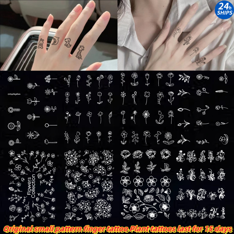สติกเกอร์รอยสักชั่วคราว กันน้ํา ลายดอกไม้ สีดํา 15 วัน