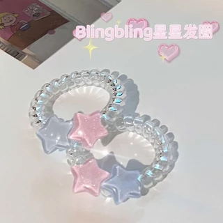 สร้อยข้อมือ ยางรัดผม รูปดาวห้าแฉก ขนาดเล็ก สําหรับแฟนสาว สีฟ้า สีชมพู ดาว กิ๊บติดผม