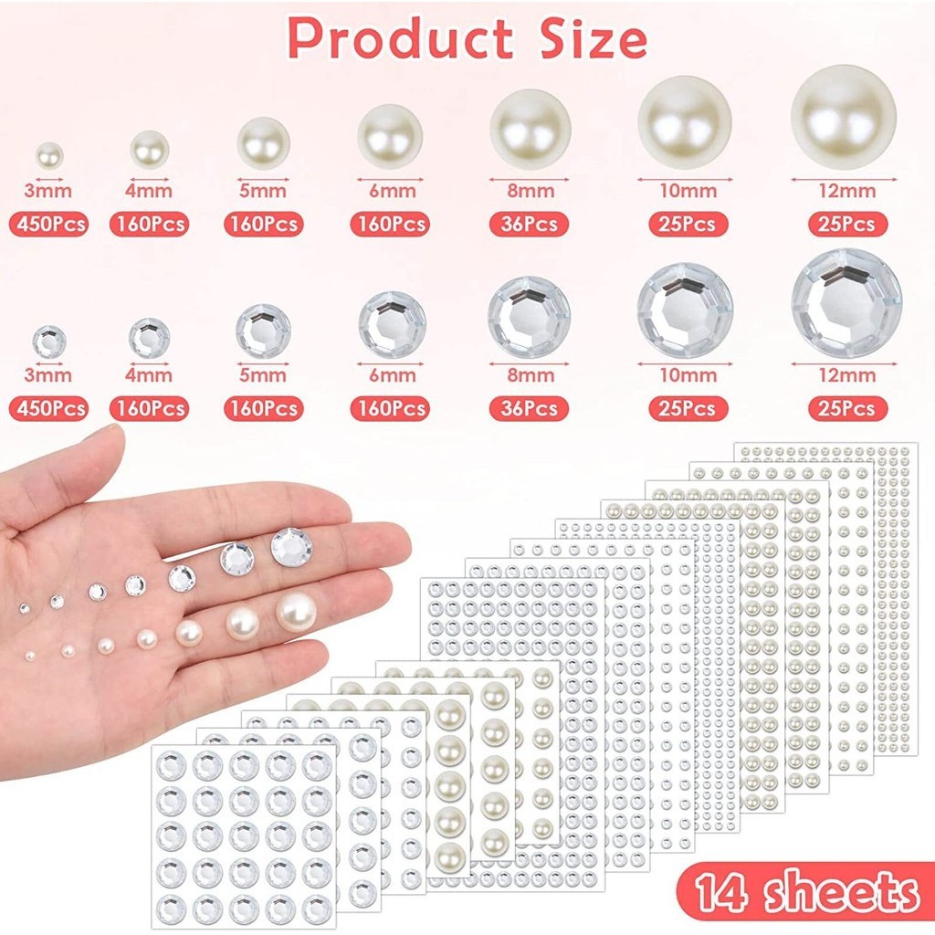 ขายดี สติกเกอร์พลอยเทียม ไข่มุก อะคริลิค 3-12 มม. คุณภาพสูง สําหรับตกแต่ง DIY