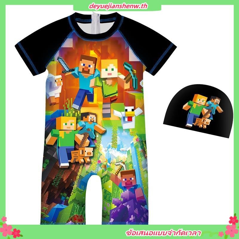 ชุดว่ายน้ําบอดี้สูท แขนสั้น ลายการ์ตูนอนิเมะ Minecraft แฟชั่นฤดูร้อน สําหรับเด็กผู้ชาย และเด็กผู้หญิง อายุ 2-8 ปี
