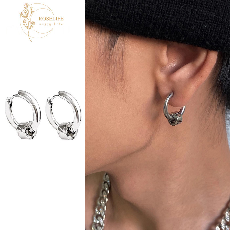 Roselife 2 ชิ้นเหล็ก Unisex Street แฟชั่นที่ถอดออกได้ Cube วงกลม Hoop ต่างหูสําหรับผู้หญิงผู้ชายทุกวันสวมใส่ Pierced รอบหูเครื่องประดับ