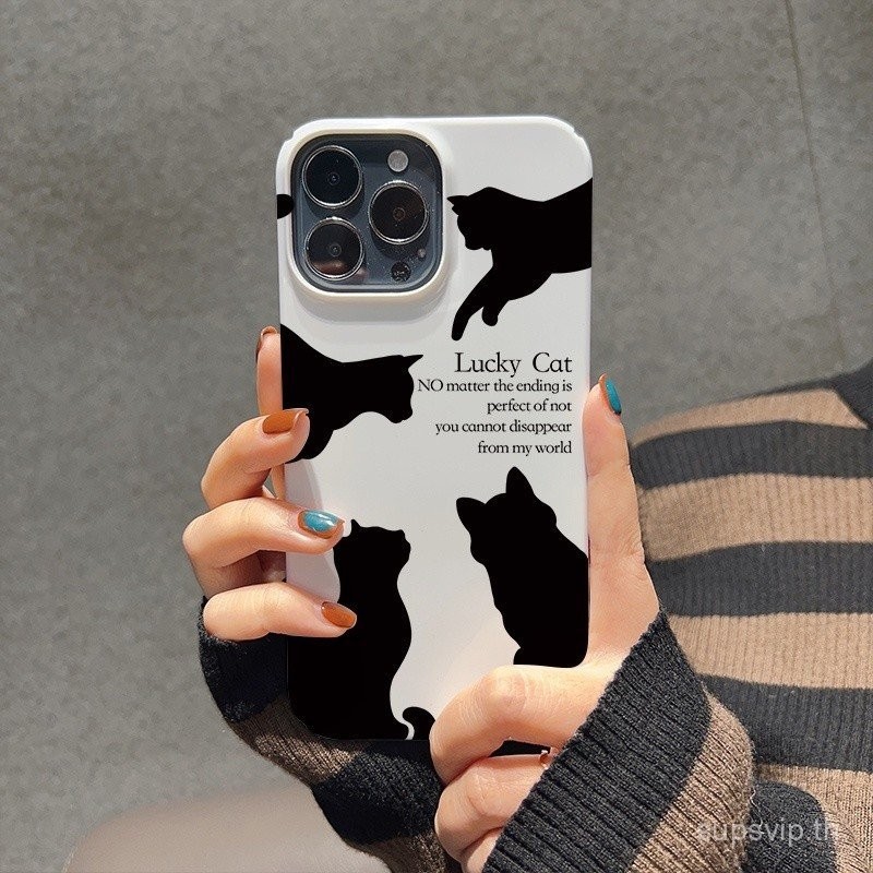 เคสโทรศัพท์แมวดำพื้นหลังขาว รองรับ iPhone 14 Pro Max 15 Pro Max 16 Pro Max 14 15 16 Plus XS 7 Plus X