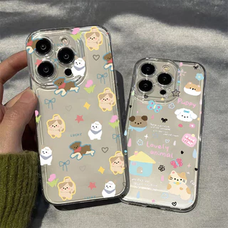 การ์ตูนน่ารักผีเสื้อสุนัขคู่สําหรับredmi 13 14C 12 13Cหมายเหตุ14 13 12 11 Pro Plus Turbo 12S 11 10S 9S Proสนุกคําสัตว์หรูหราใสกันกระแทกTPUนุ่ม