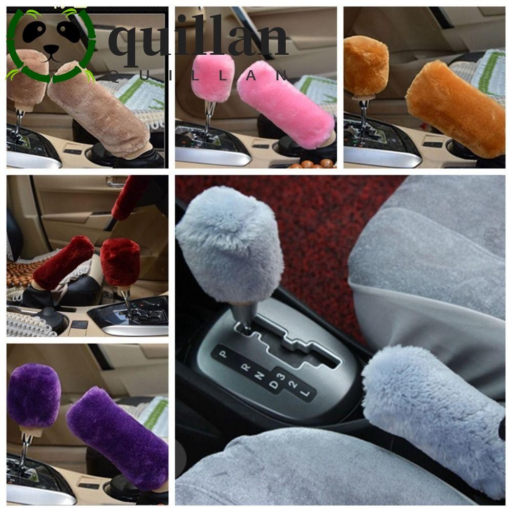 Quillan 1 คู่ตุ๊กตา Handbrake ชุด,นุ่มอุ่นรถ Plush Handbrake Cover,ฤดูหนาว Plush สีทึบเปลี่ยน Handbrake Grip ครอบคลุม Shift Knob Cover