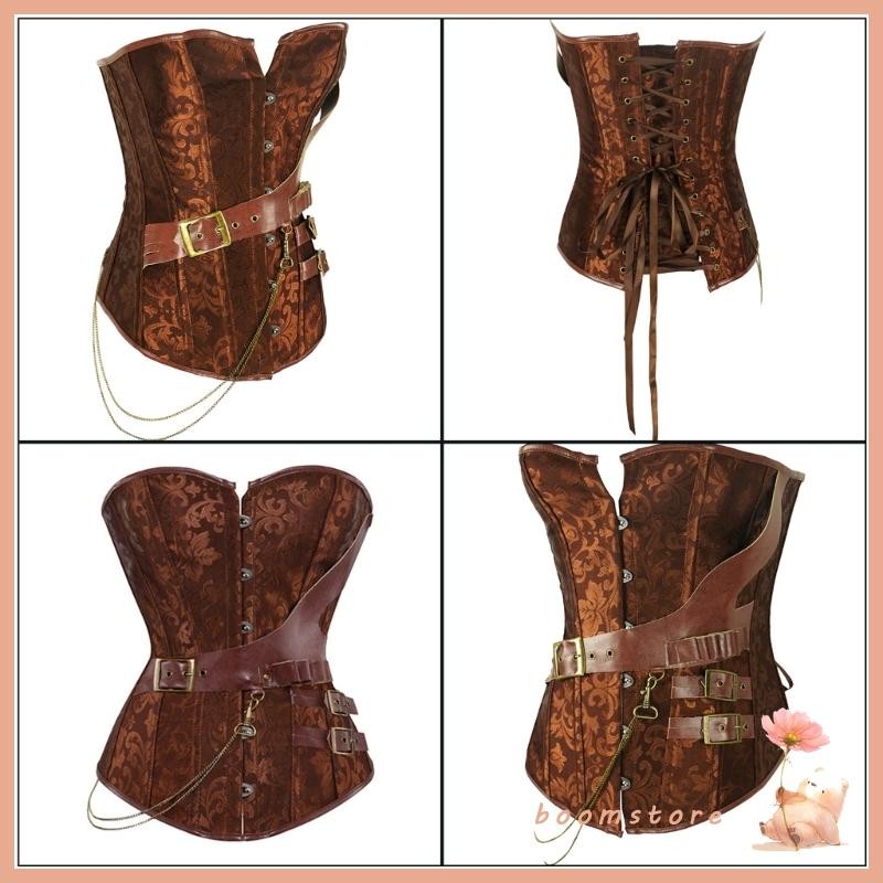 Boom Lady Pirate Corset French เอว Shaper Crop Top ปรับ Laceup Waspie Cincher