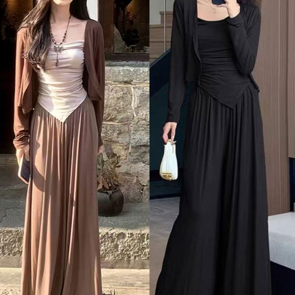 ชุดเซ็ตแฟชั่น 3 ชิ้น เสื้อคลุม + เสื้อสายเดี่ยว + กางเกงเอวสูง