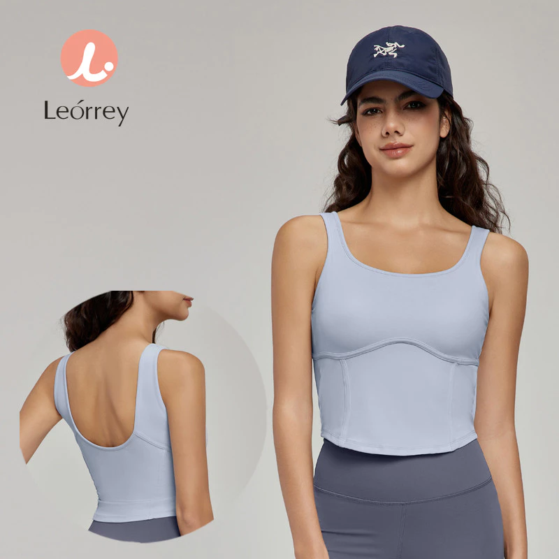 Leorrey เสื้อชั้นในฟิตเนส สลิมฟิต มีฟองน้ำ ครอปสปอร์ต โยคะ