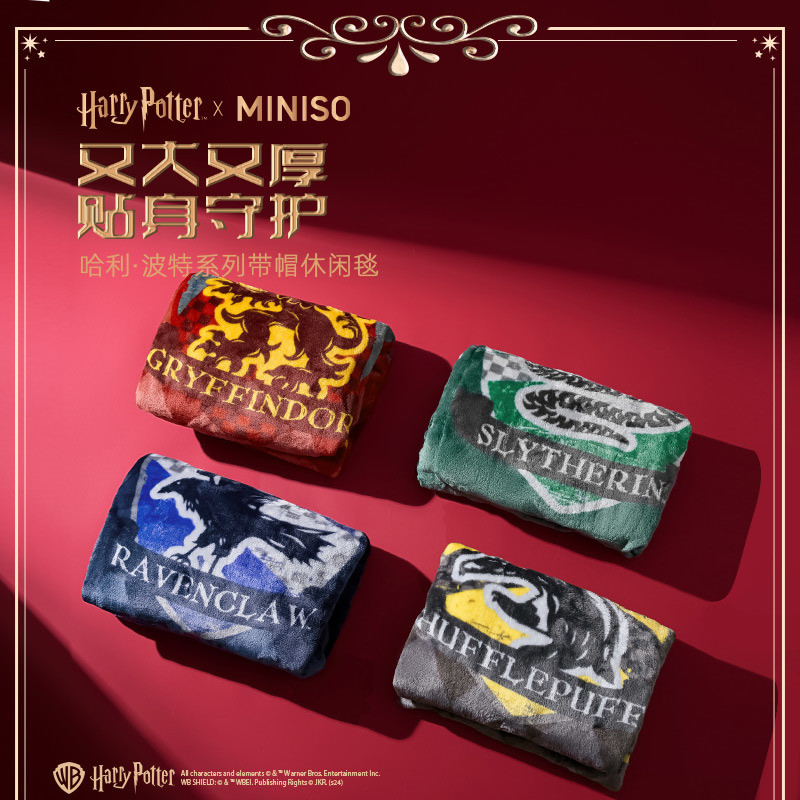 Miniso Harry Potter Series ผ้าห่มสําหรับวิทยาลัยผลิตภัณฑ์ร่วม IP ของแท้ผ้าห่มหนาอบอุ่น