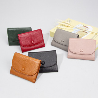 ชั้นแรก หนังวัว กระเป๋าสตางค์ขนาดเล็กมินิเรียบง่ายสีทึบสไตล์…