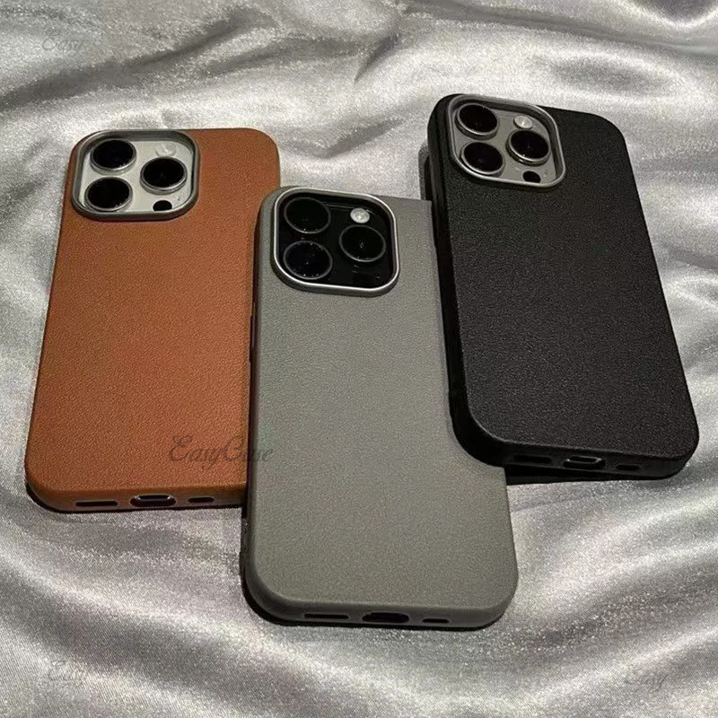 Matte Litchi Texture หนังสําหรับ iPhone 16 15 14 13 12 11 Pro Max XS X XR ซิลิโคนกันกระแทก