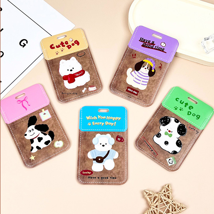 ผู้ถือบัตร ชุดบัตรวิทยาเขต ลายลูกสุนัขน่ารัก สําหรับนักเรียน/รถบัส/รถไฟใต้ดิน คลิปบัตร