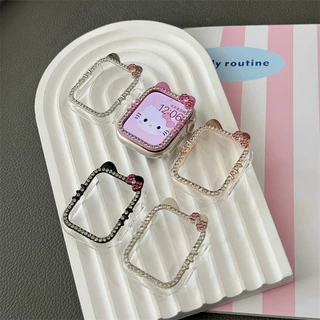 Hello Kitty Diamond Bow Bling Case สําหรับ I-Watch ขนาด 46/42 มม.40 มม.41 มม.44 M 45 มม.เพชรกันชน + หน้าจอสําหรับ iWatch Series 10 9 8 7 6 5 4 SE 2 Smart Watch Case