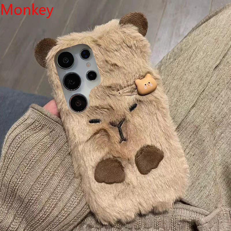 Ins เกาหลีน่ารัก 3D Capybara นุ่มสําหรับ Samsung Galaxy S25 Ultra S24FE A06 A16 A26 A36 A56 A05S A15 A25 A35 A55 Furry Fur Cover