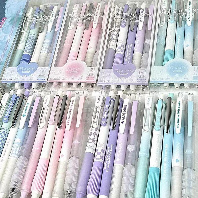 5 ชิ้น Creative Gradient สีเจลปากกาชุด Super Soft ซิลิโคนปากกา Grip Quick-drying ปากกา 0.5 มม.Cs Nib สํานักงานปากกาลายเซ็น