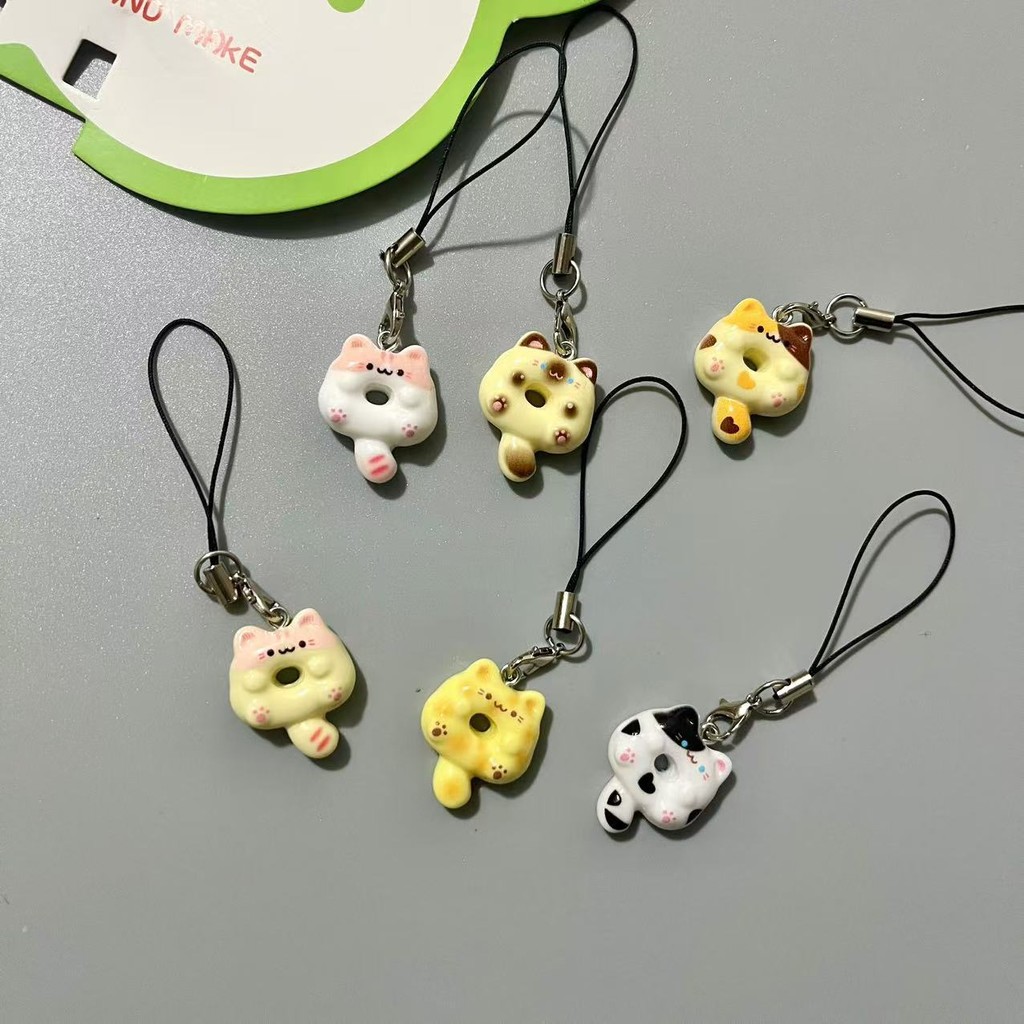 สายคล้องโทรศัพท์โดนัทแมวน่ารัก ของเล่นการ์ตูนสนุก กระเป๋าจี้ ของขวัญคู่รัก เพื่อนที่ดีที่สุด อุปกรณ์เสริม ของประดับ