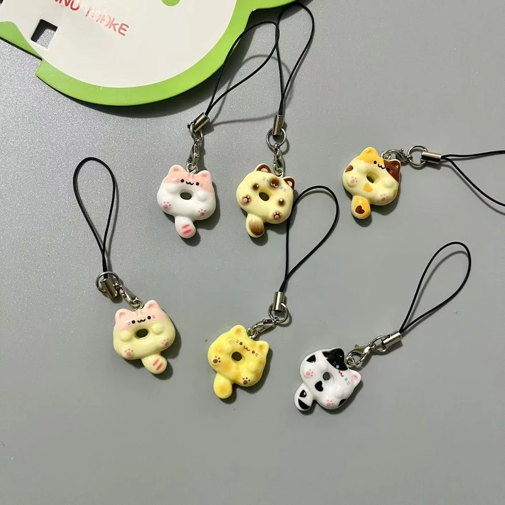 สายคล้องโทรศัพท์โดนัทแมวน่ารัก ของเล่นการ์ตูนสนุก กระเป๋าจี้ ของขวัญคู่รัก เพื่อนที่ดีที่สุด อุปกรณ์เสริม ของประดับ