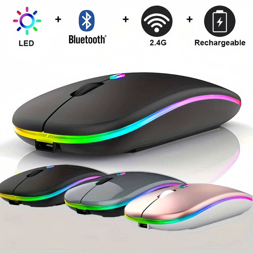 เมาส์ไร้สายบลูทูธ 2.4GHz ชาร์จได้ ปุ่มเงียบ ไฟ RGB สลับอุปกรณ์ง่าย