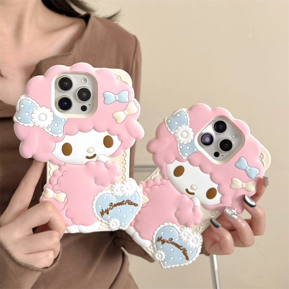 Kawaii การ์ตูน My Melody เคสโทรศัพท์สําหรับ iphone 16 Pro Max 15 14 13 12 Pro Max Love My Sweet เปีย