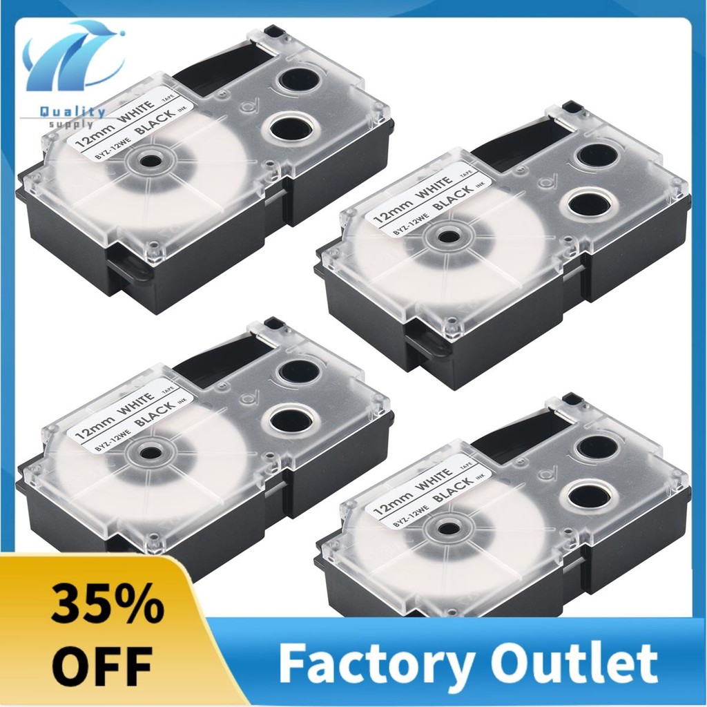 Superb 4 แพ็ค 12 มม.สีดําบนป้ายสีขาวเทป Label Maker ใช้งานร่วมกับ KL1500 KL2000 KL7000 KL7200 -100 K