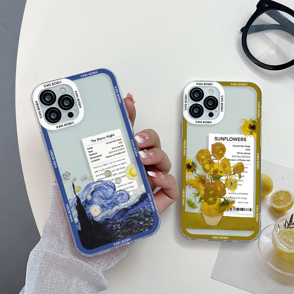 เคสโทรศัพท์มือถือแบบนิ่ม ใส กันรอยเลนส์กล้อง ลายดอกไม้ Van Gogh Art สําหรับ iPhone 15 14 13 12 Mini 11 Pro Max X XS XR XSMAX 8 7 Plus SE2020