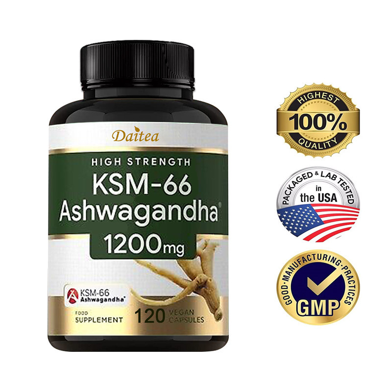 Ashwagandha แคปซูล 1200 มก. พร้อมสารสกัดจาก Ashwagandha KSM-66-120 แคปซูลมังสวิรัติ - บรรเทาความวิตกกังวล, อาหารเสริมบรรเทาความเครียด