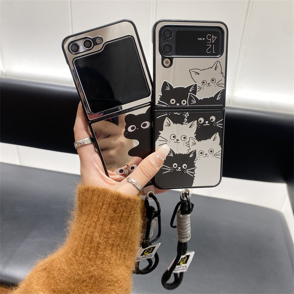 ใหม่ เคสโทรศัพท์มือถือ PC บางมาก ลายการ์ตูนแมวน่ารัก วิบวับ สีดํา สําหรับ Samsung Galaxy Z Flip 5 4 3 5G ZFlip 5 Z Flip5