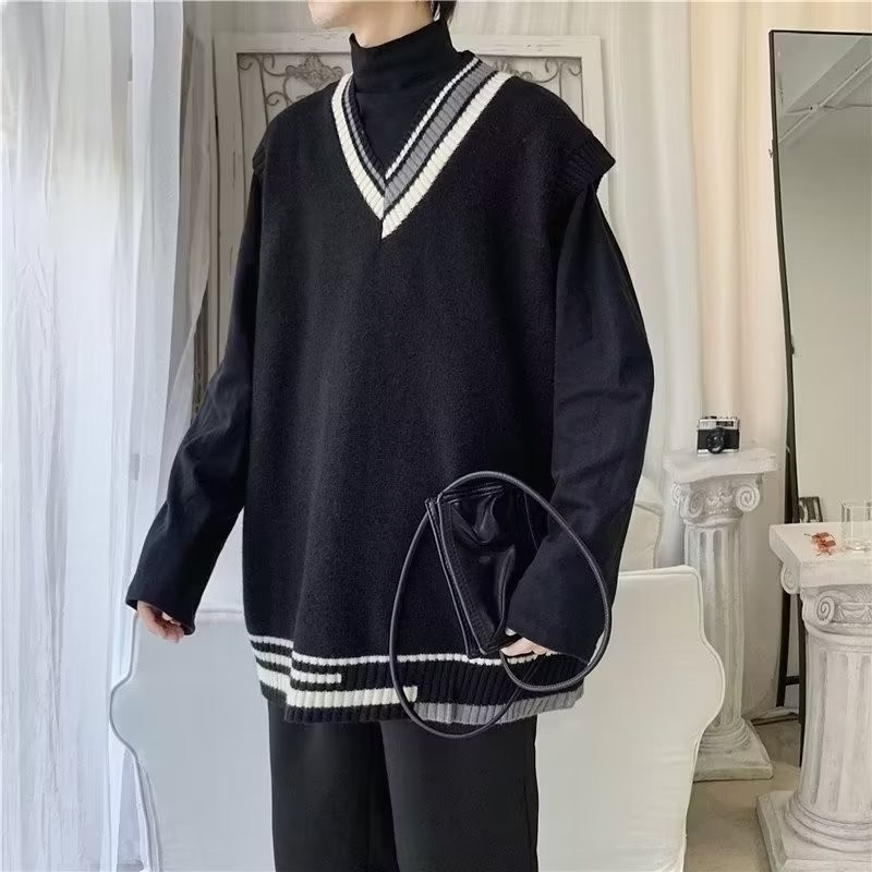 เสื้อกันหนาวแขนกุด คอวี ผ้าถัก แฟชั่นฤดูใบไม้ร่วง และฤดูหนาว สําหรับผู้ชาย