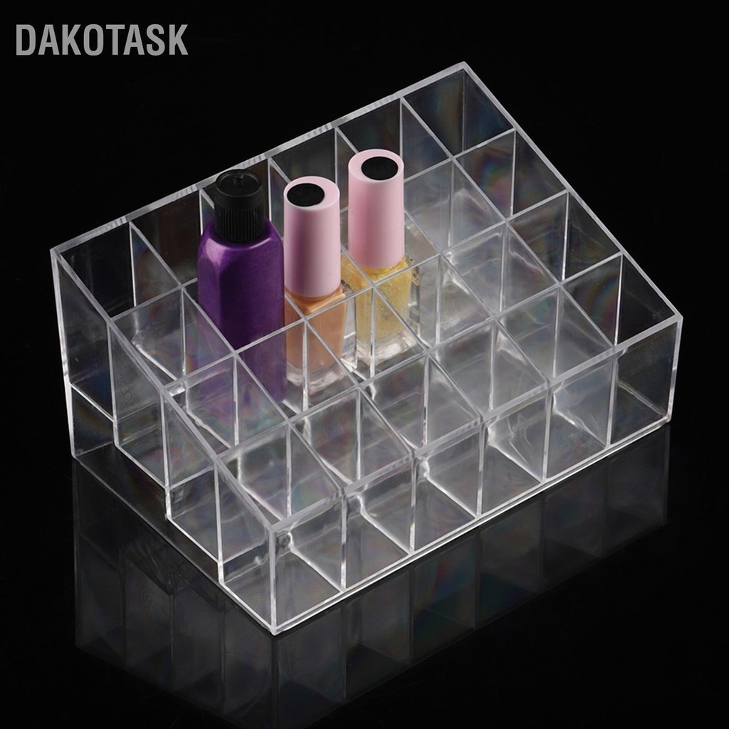 DAKOTASK โปร่งใส 24 กริดผู้ถือลิปสติกขาตั้งจอแสดงผลเล็บแต่งหน้ากล่องเก็บ