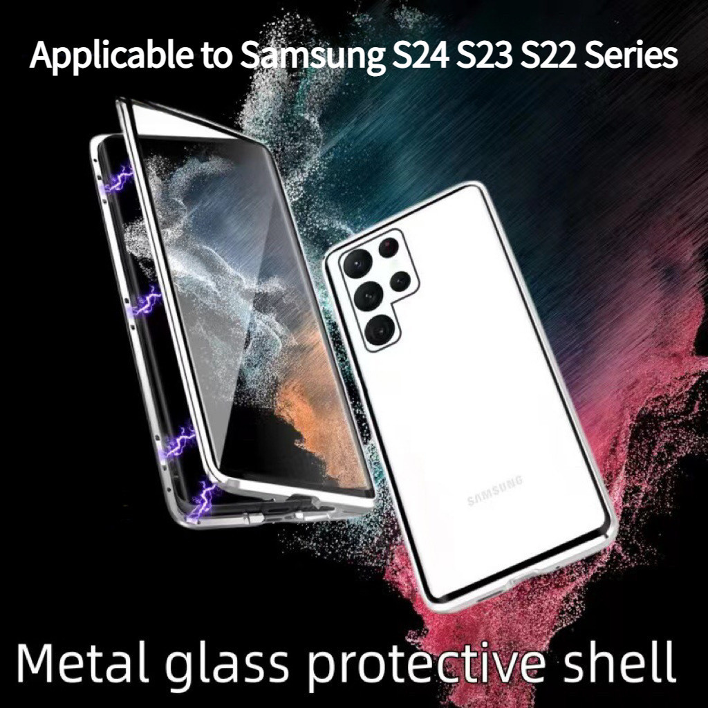เคสโทรศัพท์มือถือแบบแก้วแม่เหล็ก สองด้าน สําหรับ Samsung S24Ultra S24Plus S24 S23Ultra S23Plus S23 S22Ultra S22Plus Galys23u