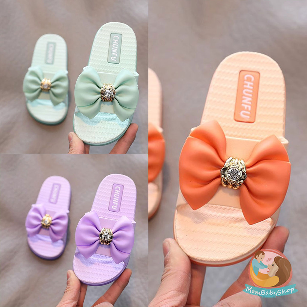 รองเท้าแตะโบว์น่ารักๆ สีพาสเทลน่ารักมาก พื้นนิ่มสวมใส่สบาย สำหรับเด็กหญิง