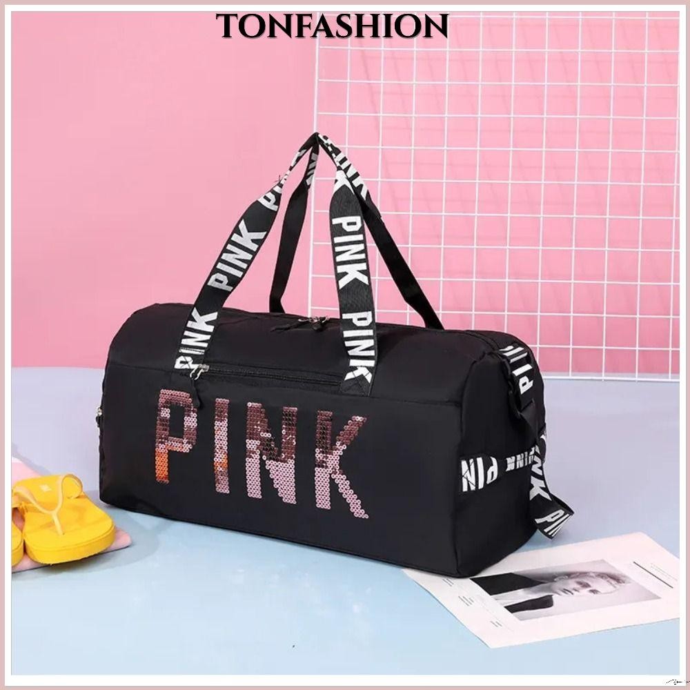 Tonfashion กระเป๋าเดินทางแฟชั่น ความจุสูง แยกแห้ง และเปียก ลายตัวอักษร สําหรับออกกําลังกาย