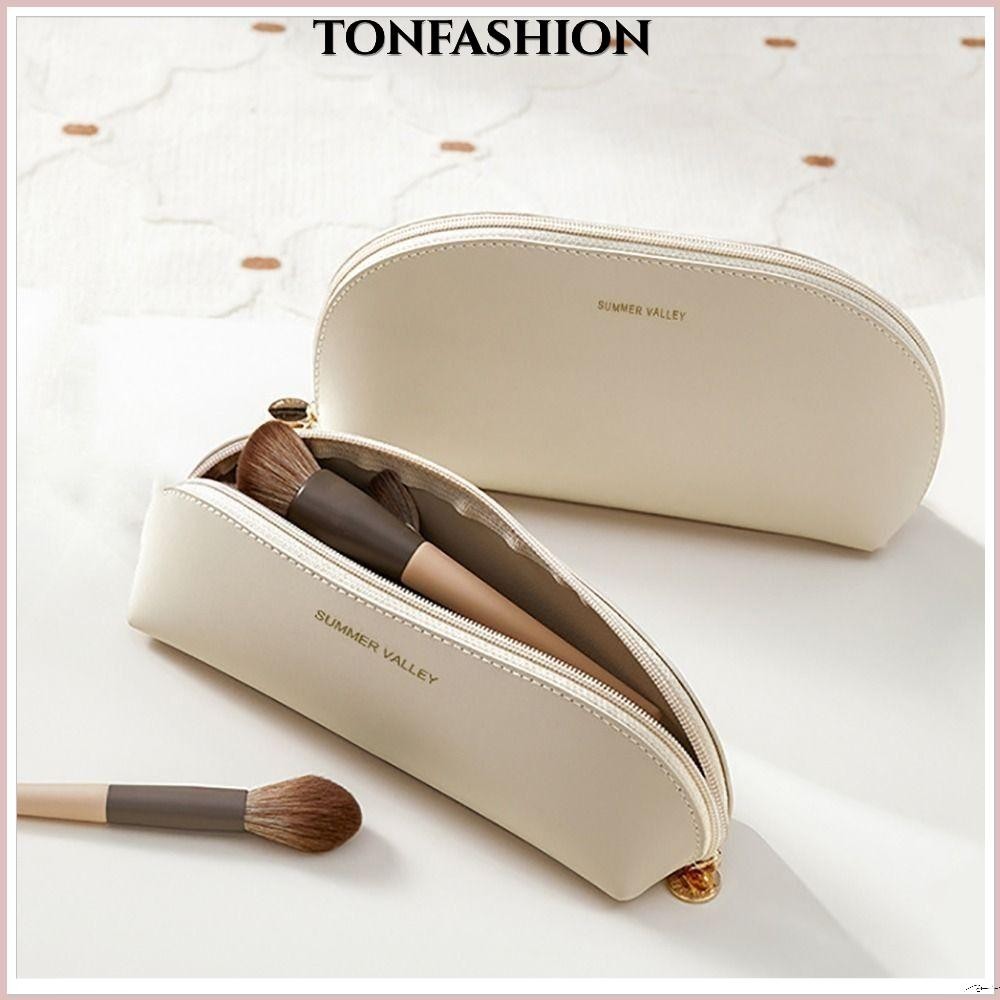 Tonfashion กระเป๋าเครื่องสําอาง หนัง PU กันน้ํา มีซิป อเนกประสงค์ กันฝุ่น สําหรับใส่แปรงแต่งหน้า เดินทาง